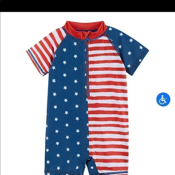 Andy & Evan Baby Boy Stars & Stripes Swim Romper July 4 - Picture 3 of 5